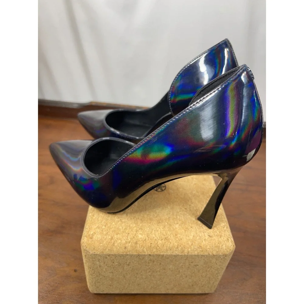 Black Patent Iridescent Sz 6.5 Pump Hologram Prom Formal Point Toe Stiletto Mix6